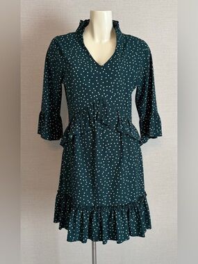 Women’s Small SHEIN Polka Dot Ruffle V-Neck Dress in Dark Teal